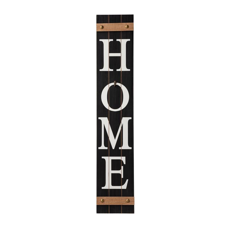 Glitzhome 42"H Wooden "HOME" Porch Sign with 3 Changable Floral Wreaths
