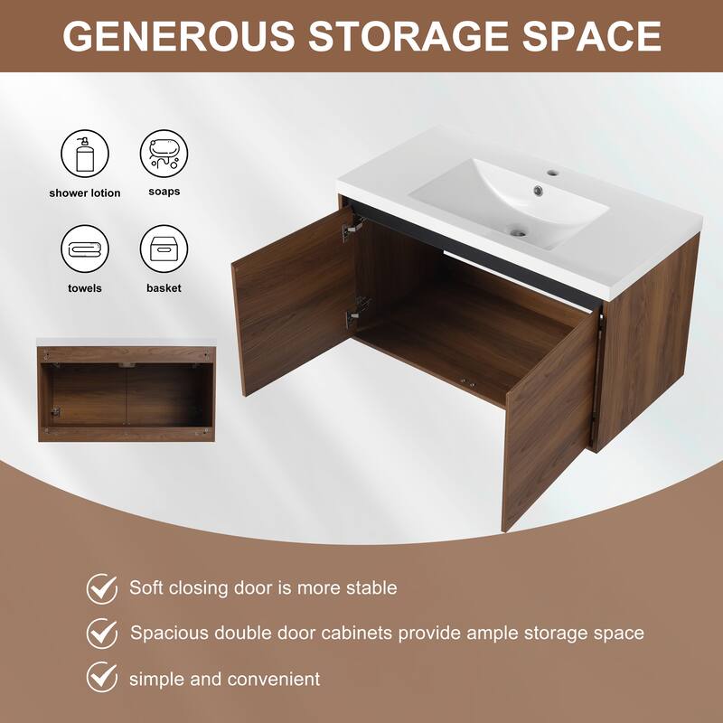 BNK 16"/20"/24"/30"/36" Single Sink Bathroom Vanity with Soft Close Door and Shelf