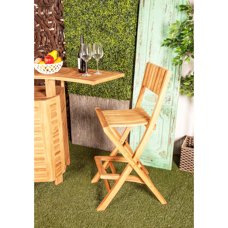 Teak Wood Indoor Outdoor Folding Bar Stool - Set of 2 Brown - Roche River Decor - 23"W x 18"L x 45"H