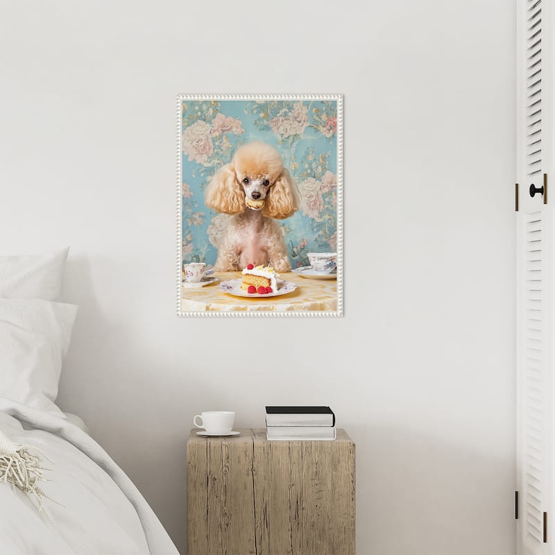 The Cake Loving Poodle by Mowzu Framed Canvas Wall Art