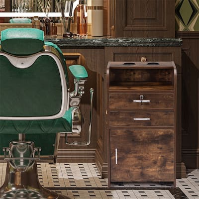 Salon Station,Hair Styling Station w/Drawer,Cabinet&Hair Dryer Holders