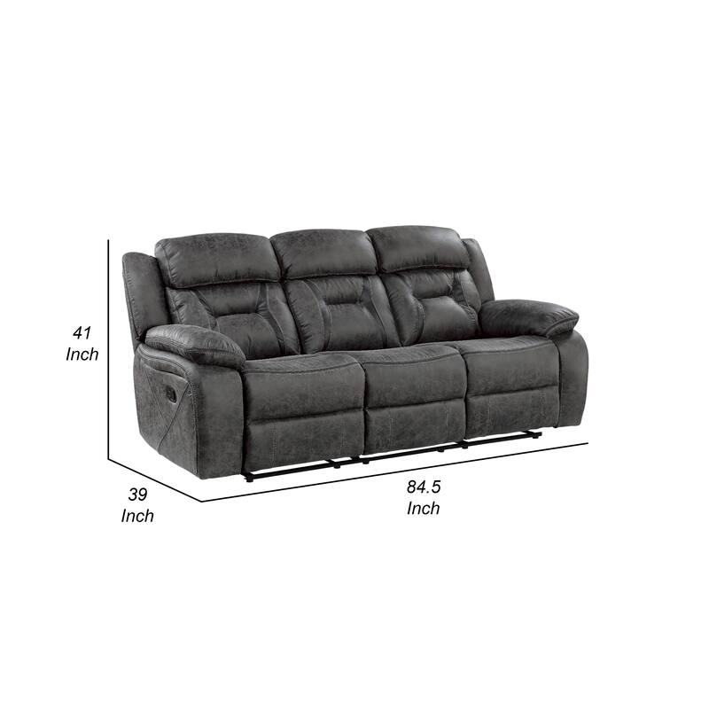 Mady Manual Reclining Sofa, Pillow Tufted, Dark Gray Polyester 85 Inch