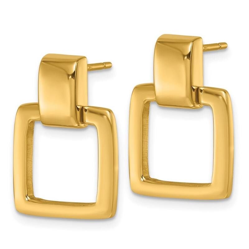 Curata 14k Yellow Gold 20.7x14.4mm Square Link Dangle Post Earrings