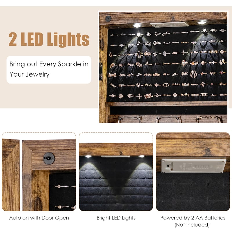 Costway Mirrored Wall & Door Mounted Jewelry Cabinet Storage Organizer - See Details