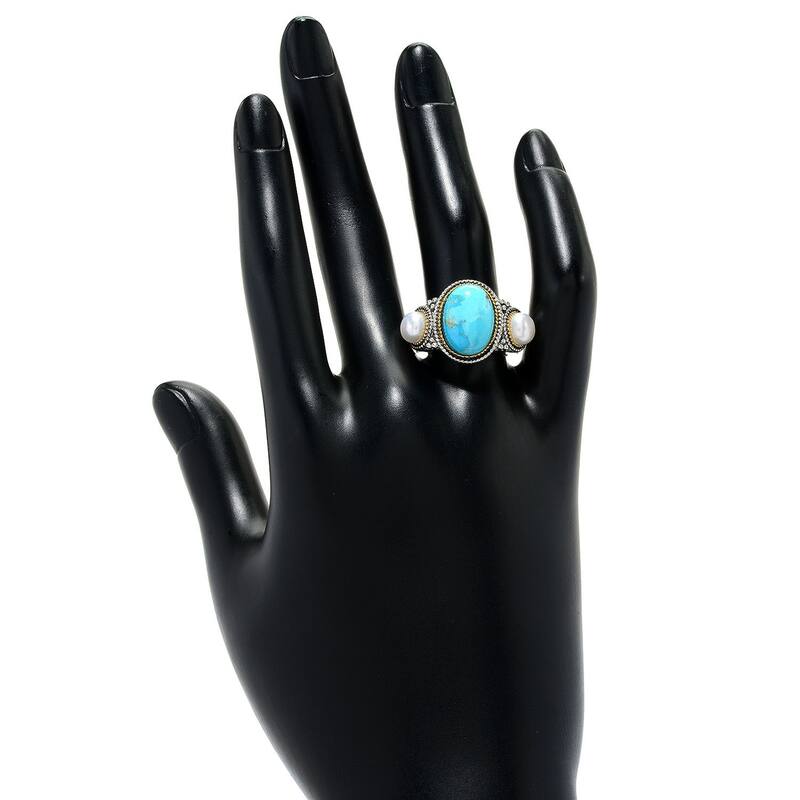 925 Sterling Silver Fresh Water Pearl and Blue Mohave Turquoise Ring
