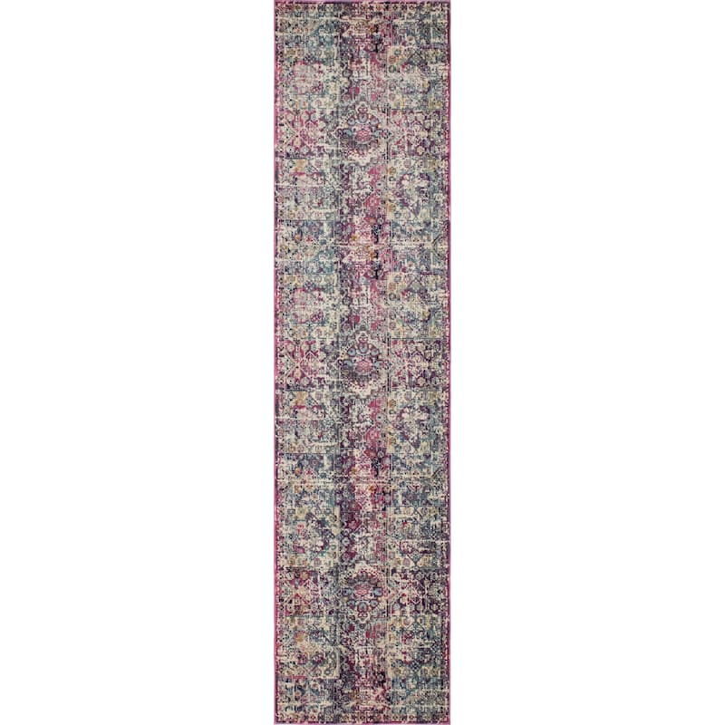 Noori Rug Latif Tracey Rug - 2'6" x 10'0" Runner - Pink/Blue