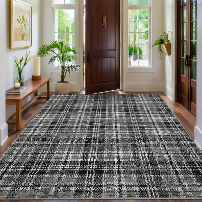 Garvee Earthy Plaid Soft Low Pile Foldable Area Rug