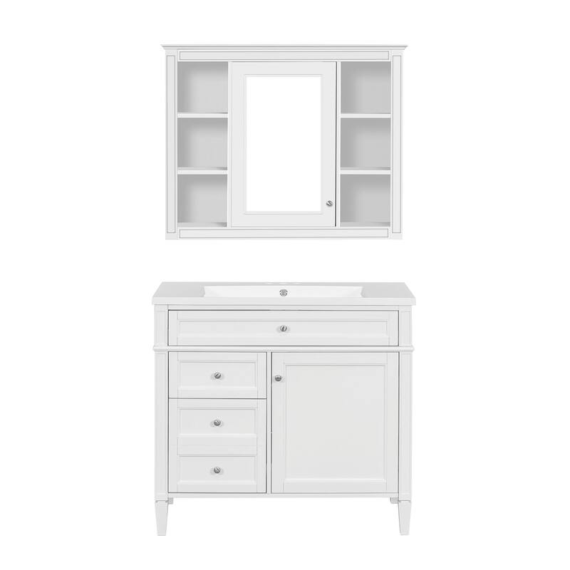 36'' Bathroom Vanity with Top Sink - Modern Storage Cabinet with Mirror