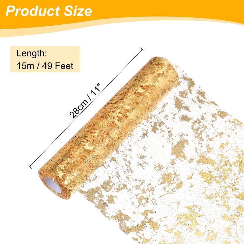 Table Runner, Sequin Gold Foil Thin Mesh Metallic Table Runner - Dark Gold - 49 Feet