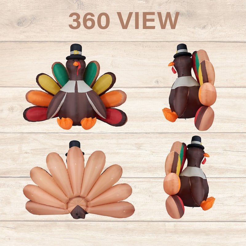Fraser Hill Farm 8-Ft. Wide Turkey Inflatable with Lights Thanksgiving Decor - 8 Foot