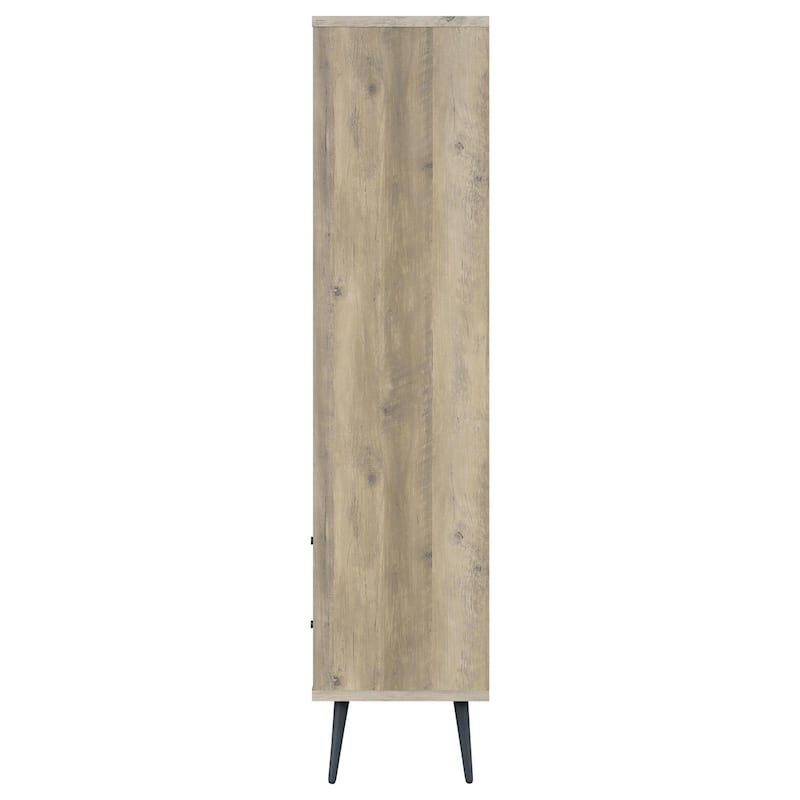 70 Inch Bookcase, 3 Shelves, Vertical Dividers, 2 Drawers, Brown, Gray