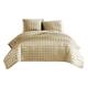 3 Piece King Size Coverlet Set with Stitched Square Pattern, Gold