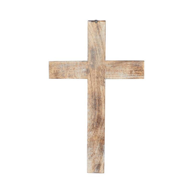 Brown Mango Wood Carved Cross Biblical Home Wall Decor - 15 x 1 x 24