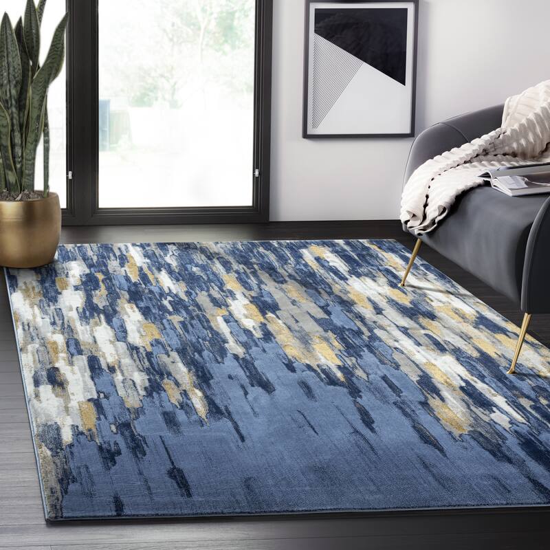 Abani Porto Contemporary Abstract Area Rug - 5'3" x 7'6" - Blue