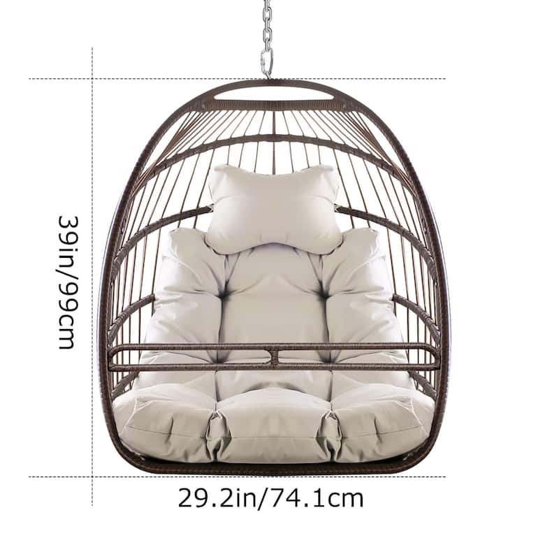 Swing Hammock Egg Basket Chairs Without Stand, UV Resistant Cushion Hanging Chair, 350lbs Capacity for Patio, Porch, Balcony