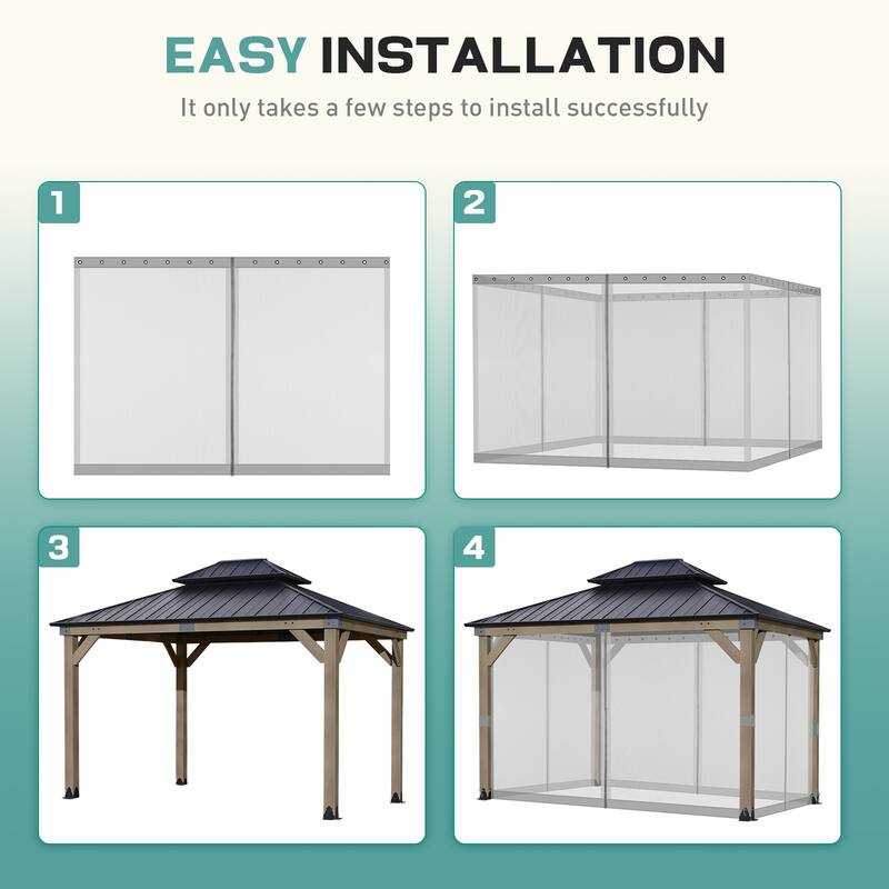 Aoodor Universal 12 x 14 ft. Gazebo Replacement Mosquito Netting Screen 4-Panel Sidewalls (Only Netting)