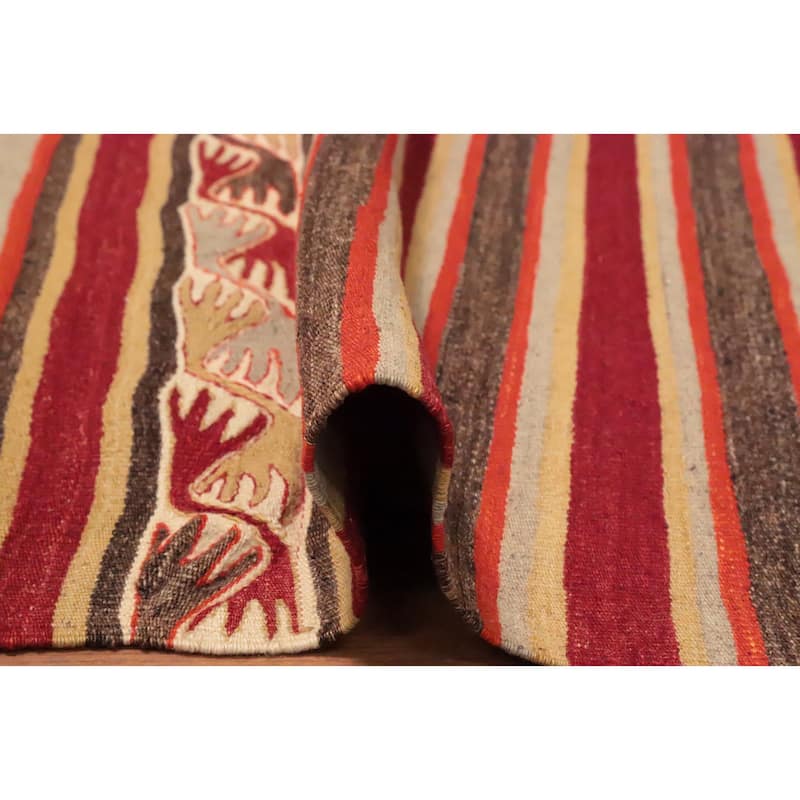 Hand Woven Oriental 100% Wool Carpet Southwestern Tribal Multi-Colored Kilim Area Rug - 9' 6'' X 4' 10''