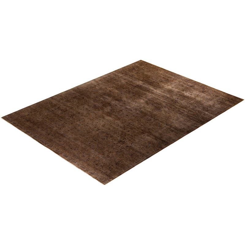 Overton Hand Knotted Wool Vintage Inspired Modern Contemporary Overdyed Brown Area Rug - 9' 2" x 12' 2"