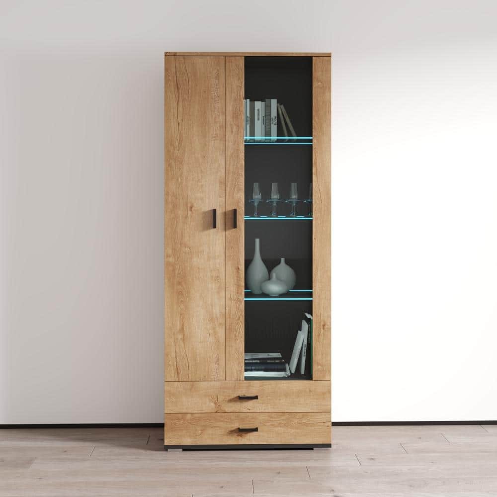 Meble Furniture Soho Modern 2-Door Modular Bookcase with High Gloss White Finish 31.5W x 16D x 75.5H Inches