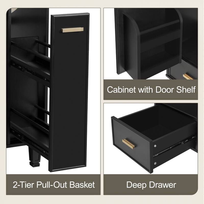 24" Freestanding Bathroom Vanity with Ceramic Sink, Door Shelf, Drawer, Pull-Out Basket, MDF and Wood Base