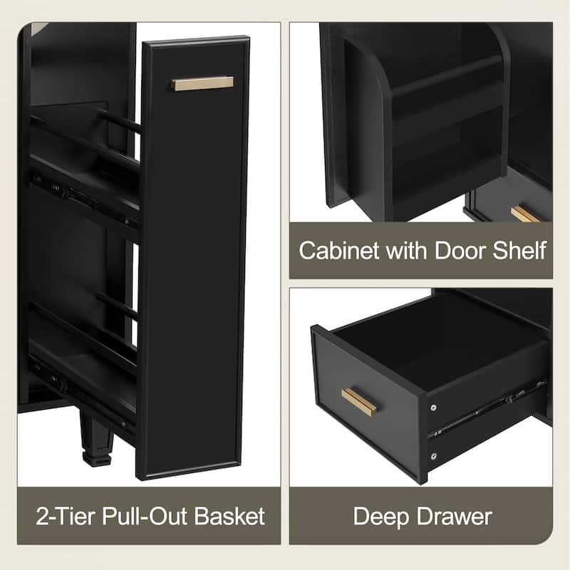 24"Bathroom Vanity with Sink, Bathroom Cabinet with Door Shelf, Deep Drawer, 2-Tier Pull-Out Basket, Solid Wood and MDF Board