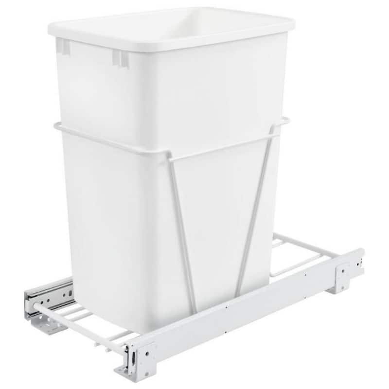 Rev-A-Shelf RV Series Bottom Mount Single Bin Trash Can with Rear - White