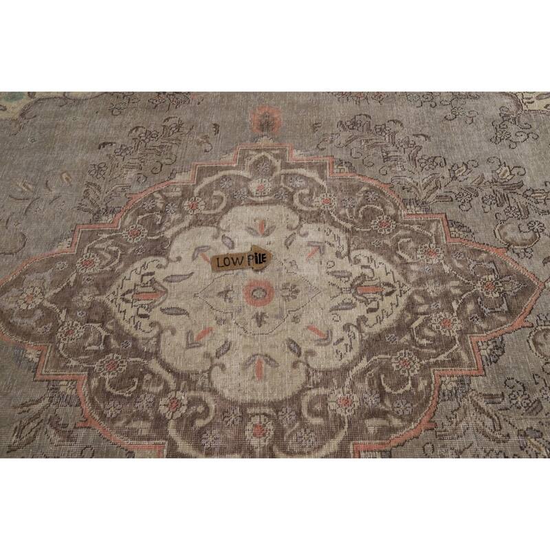 Gray Geometric Tabriz Persian Area Rug Hand-Knotted Wool Carpet - 9'1"x 12'9"