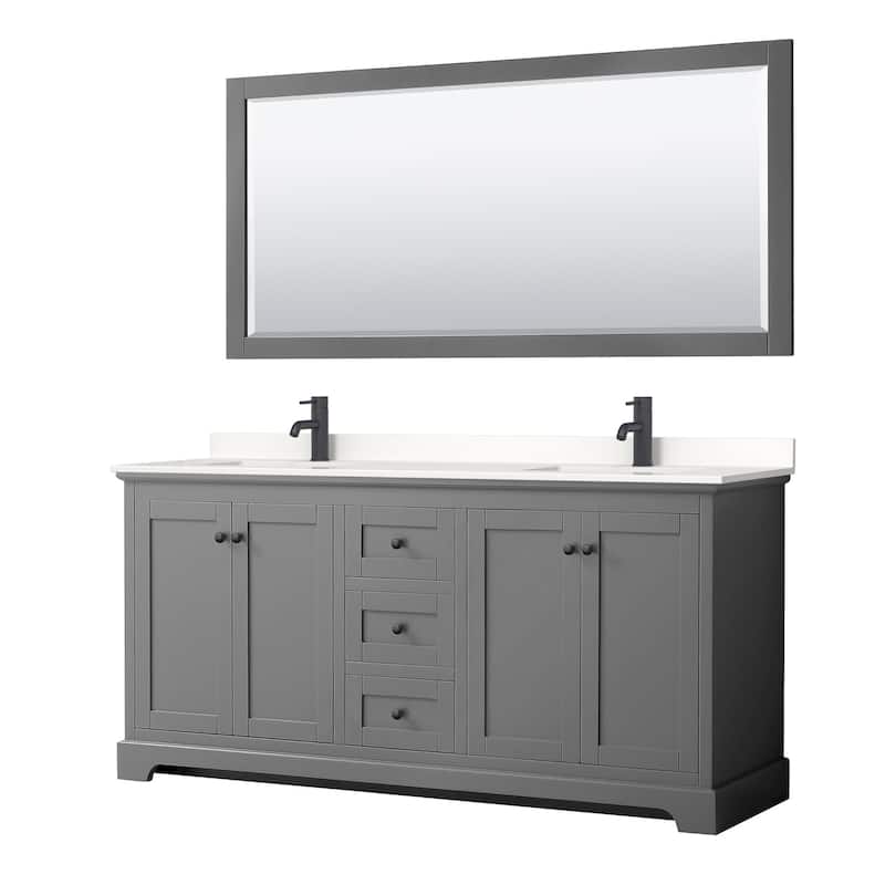 Wyndham Collection WCV232372D-QTZ-UNSM70 Avery 72" Free Standing - Dark Gray / White Quartz Top / Matte Black