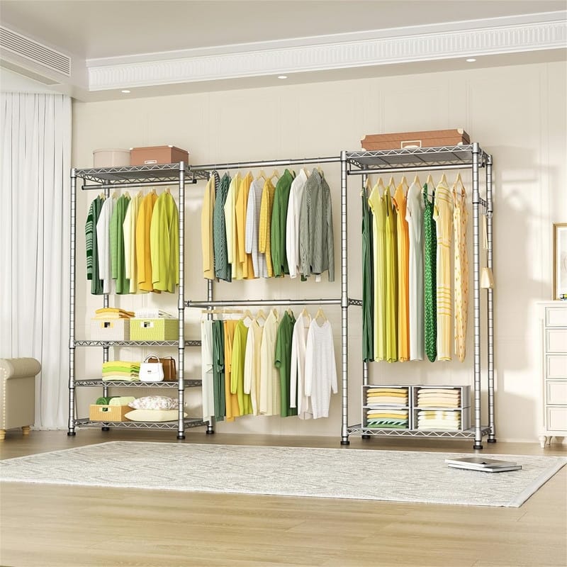6 Tiers Metal Freestanding Garment Rack - 14"D x 86.6"W x 71.2"H