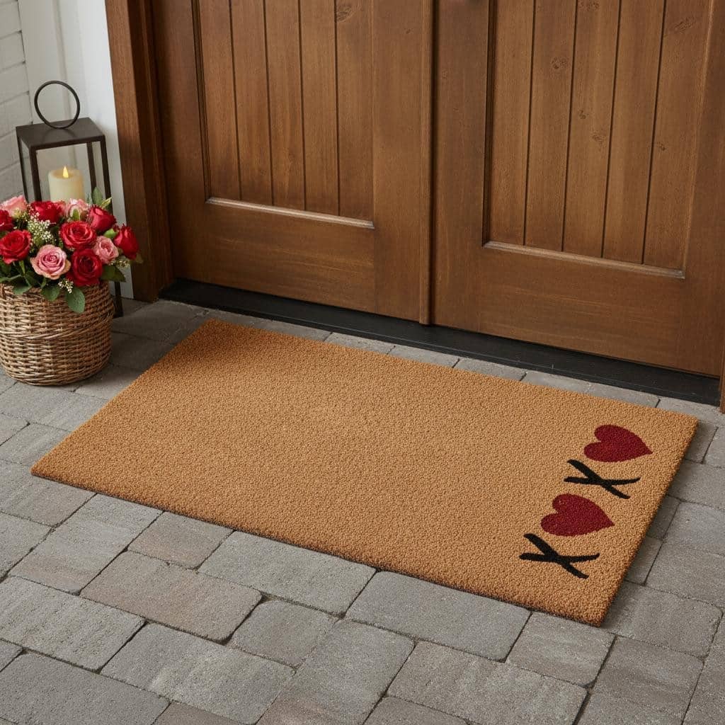 HomeRoots 36" X 72" Brown Red And Black XOXO Outdoor Coir Door Mat - 36.00' X '72.00