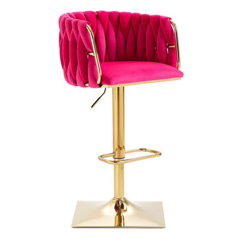 Vintage Velvet Bar Stools with Back and Footrest 2PC/SET,Adjusatble Seat Height from 25.6-32.68 Inch