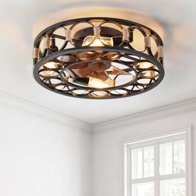 Caged Ceiling Fan with Lights Remote Control,Low Profile Flush Mount Ceiling fans,6 Speeds Reversible Blades,5 LED Bulbs Include