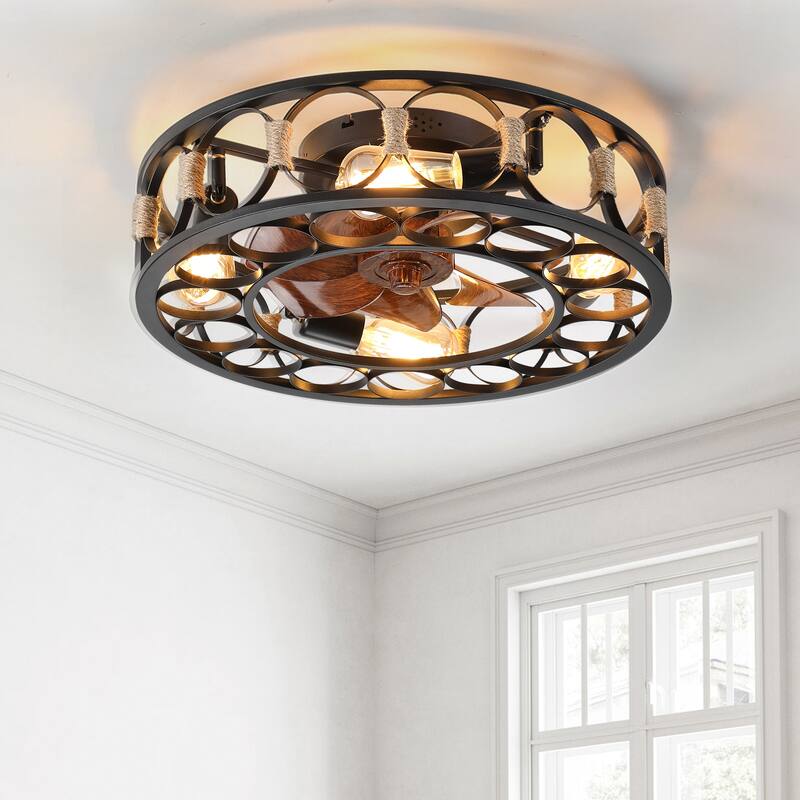 Modern Semi Recessed Ceiling Fan Light with Light and Timer Function, 6 Wind Speeds for Bedroom and Living Room