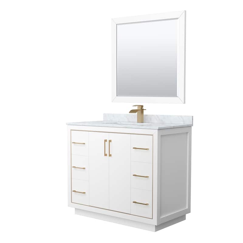 Wyndham Collection WCF1111-42S-NAT-M34 Icon 42" Free Standing Single - White / Satin Bronze Hardware