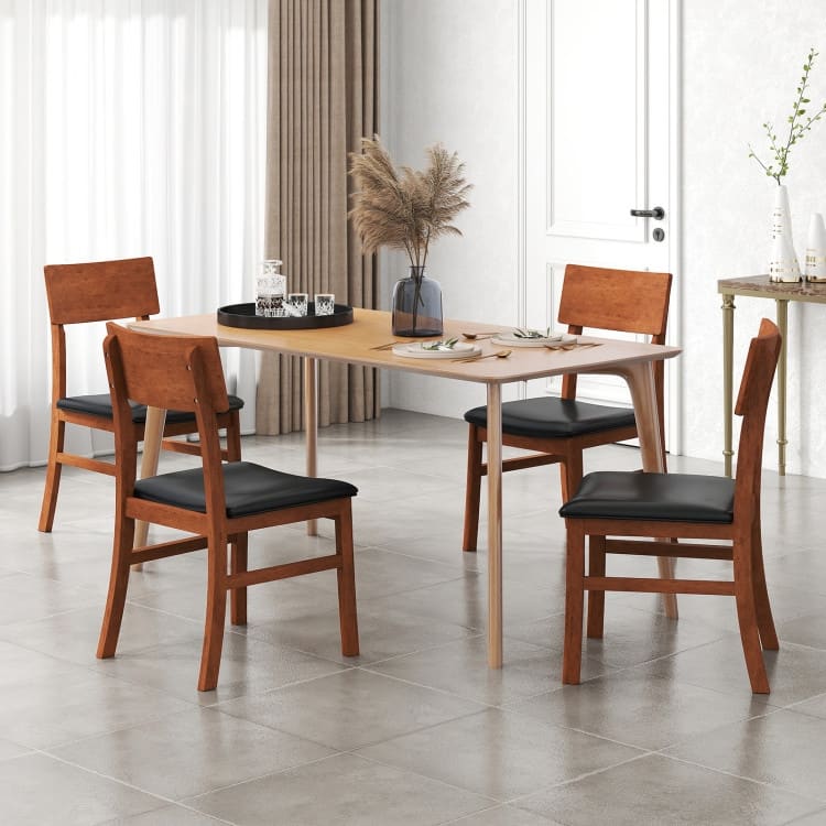 Set of 2 Black Rubber Wood PVC Leather Armless Dining Chairs with Ergonomic Cushions - 18" x 19.5" x 35"