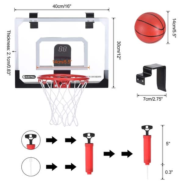 slide 2 of 7, Mini Basketball Hoop 16"x12" Door Set with LED Light Electronic Scoreboard Black White Red