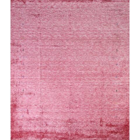 Pink Gabbeh Modern Square Area Rug Bedroom Hand-Knotted Wool Carpet - 9'6" x 9'8"