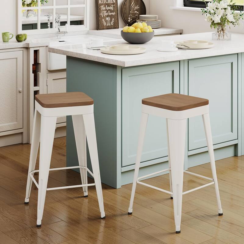 Counter & Bar Stools with Metal Frame Kitchen Stools Backless Kitchen Bar Furniture Stools with Square Wooden Seat