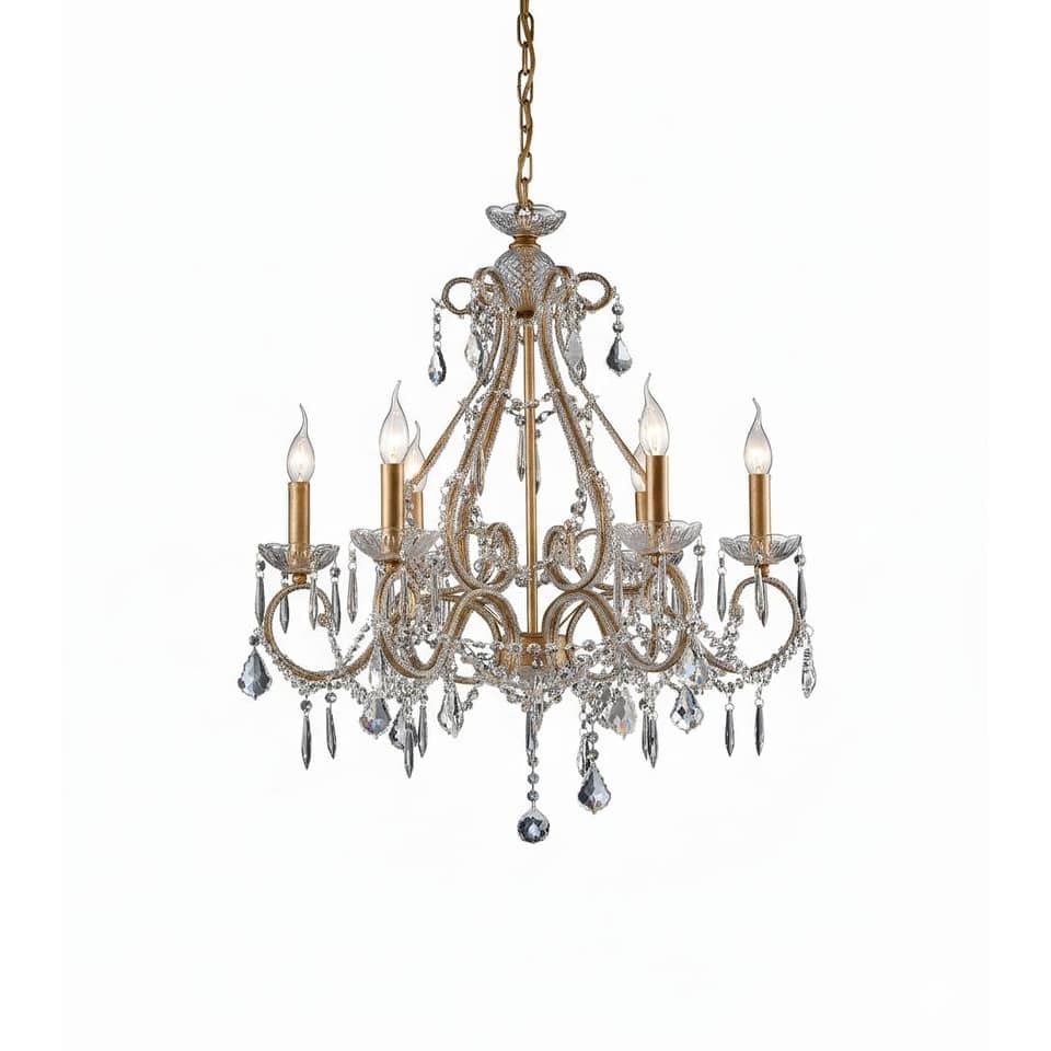 6-Light Gold Chandelier With Clear Crystals