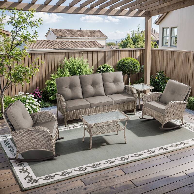 Gymojoy Outdoor Wicker Patio Furniture Sofa Chair Set Weather-Resistant