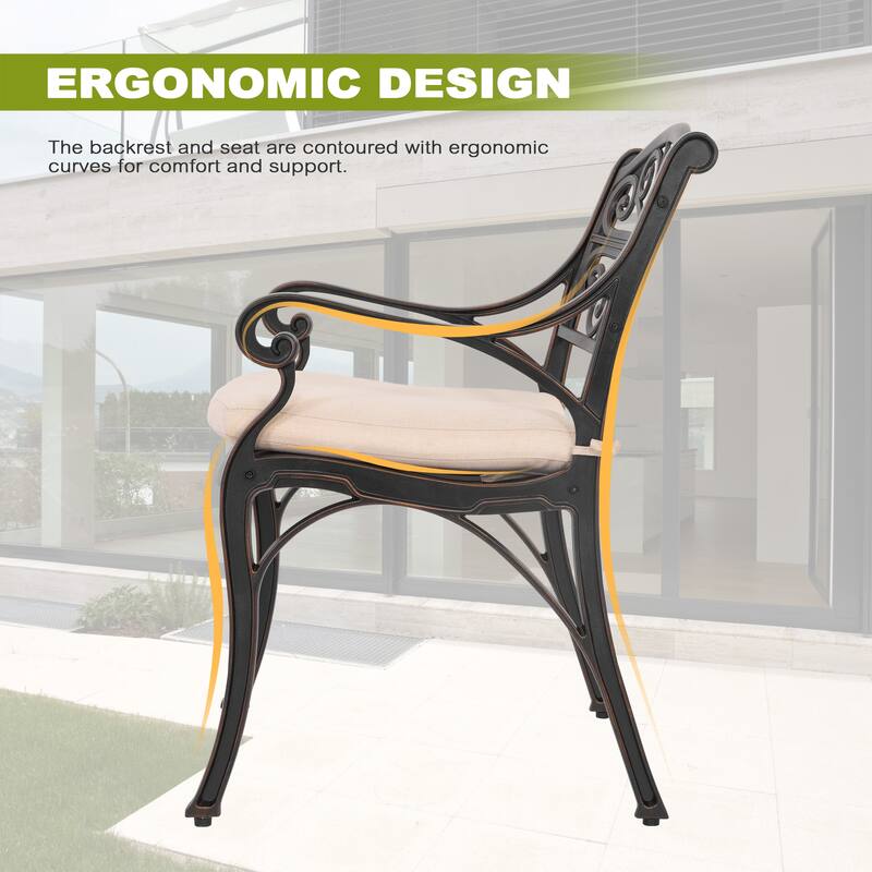 Nuu Garden Outdoor 3-Piece Cast Aluminum Bistro Set with Umbrella Hole and Cushions