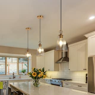 Modern Gold 1-Light Hammered Glass Pendant Light for Kitchen Island Dining Room - D 6.7" x H 71.7"Max