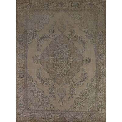 Distressed Tabriz Persian Vintage Rug Handmade Floral Wool Carpet - 9'8" x 12'5"