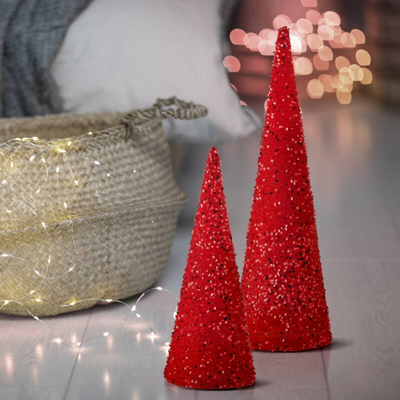 18-24" Sequin Cone Tree Set of 2