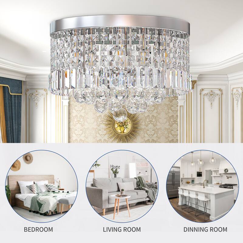Moasis 19.6" Crystal Chandelier 9-Light Flush Mount K9 Crystal Chandelier Compact Stylish LED Ceiling Light