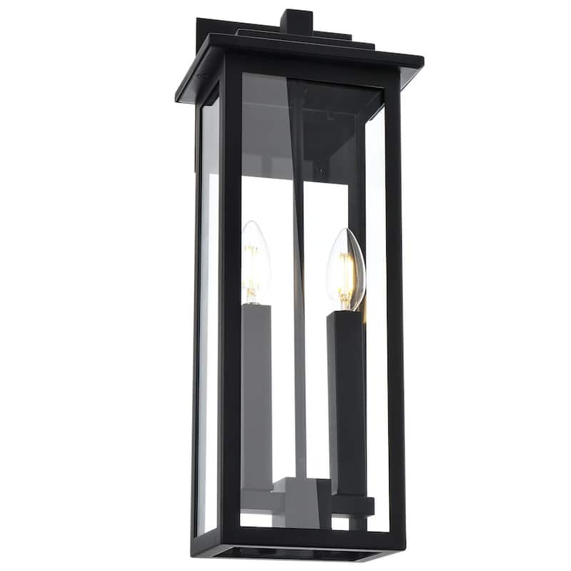 2-Light Outdoor Wall Sconce, Exterior Porch Light Wall Mount Lantern with Clear Glass for House, Farmhouse Sconces Lantern