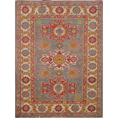 Gray Kazak Foyer Rug Handmade Geometric Wool Carpet - 2'9"x 4'1"