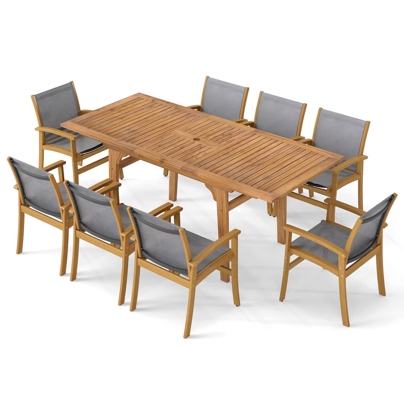 9 PCS Wood Patio Dining Set Outdoor Expandable Table & Chairs Set