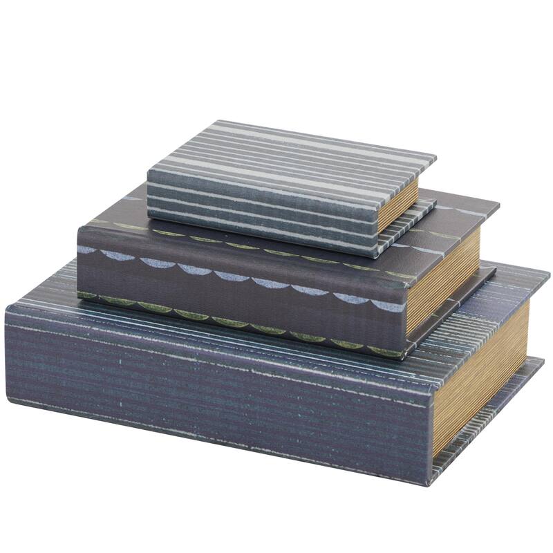 Faux Storage Book Decorative Box - Set of 3 Dark Brown, Gray, Cream, Beige, Multi Colored, Blue, White - Roche River Decor