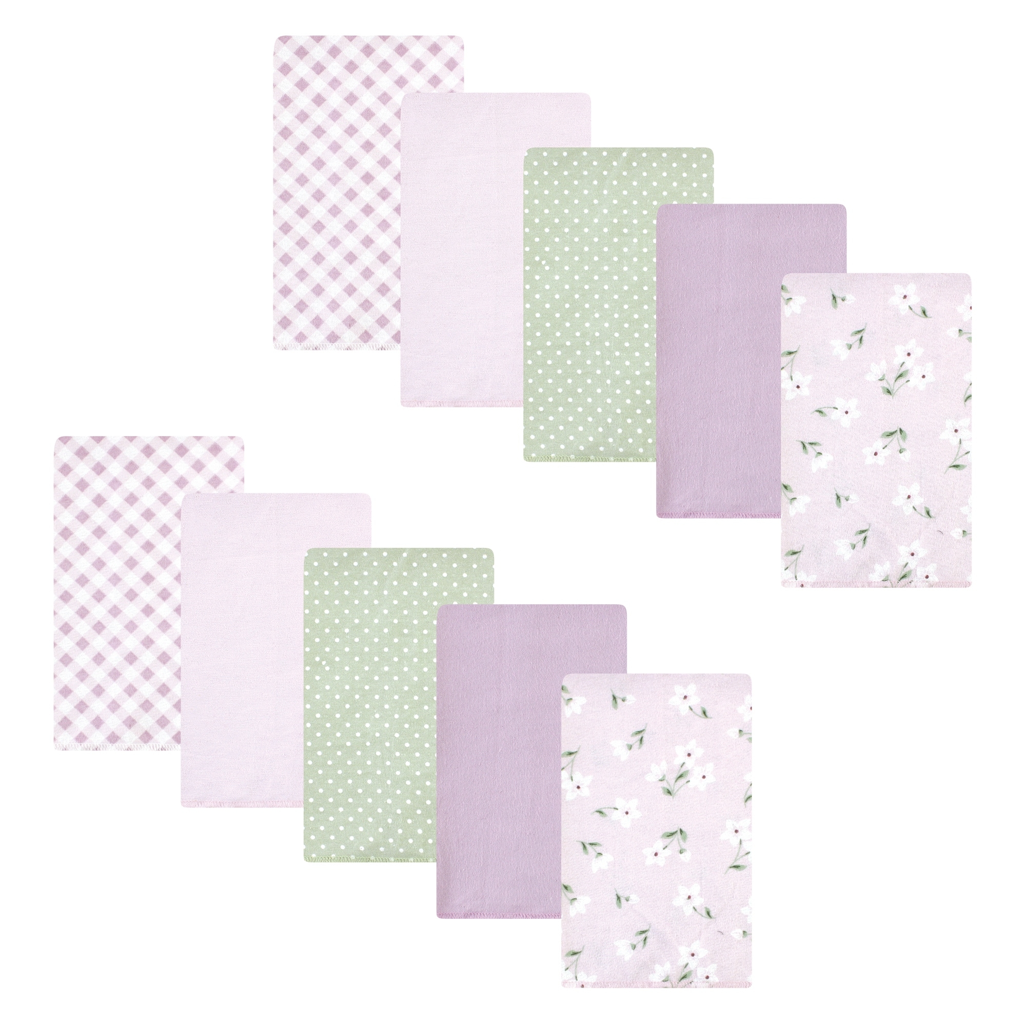 Hudson Baby Infant Girl Cotton Flannel Burp Cloths, Purple Dainty Floral 10 Pack, One Size